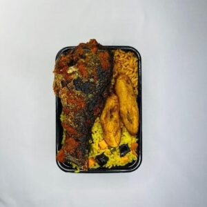 A plate of rice with fish